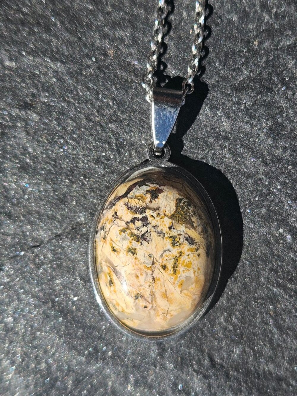 OOAK Picture Jasper Pendant Necklace | Handmade | Stainless Steel | 18" Chain